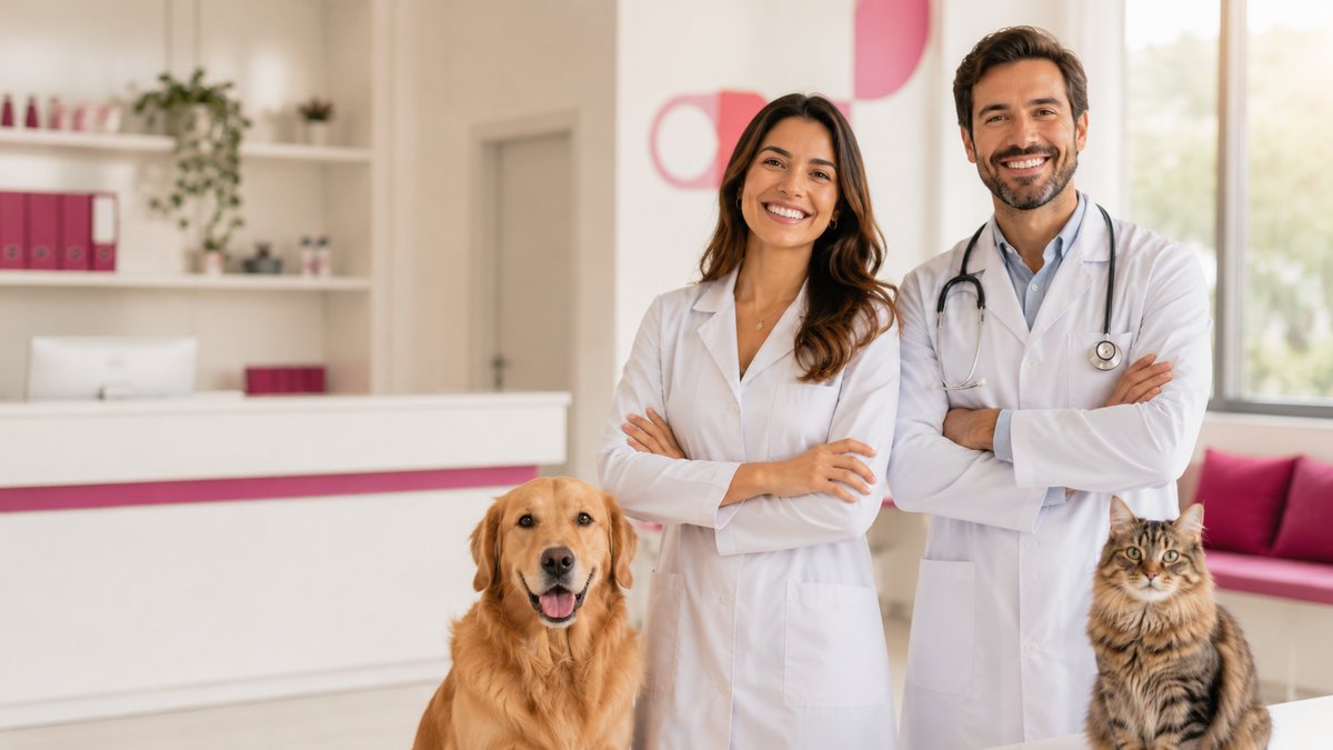 Veterinários da rede credenciada com cão e gato