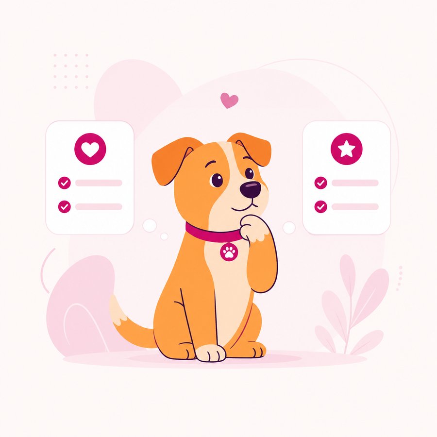 Cão comparando dois planos